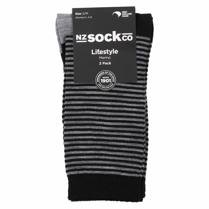 NZ Socks Ladies Merino Stripe/Plain Crew Socks - 2 Pack image number 0